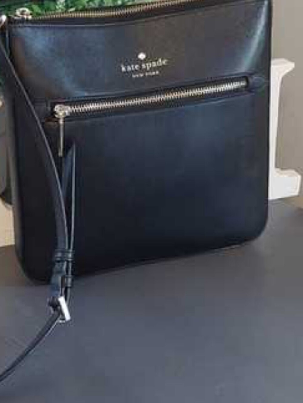 Kate Spade |Black Leather Crossbody Front Zip Silver Hardware Swingpack Bag Lg